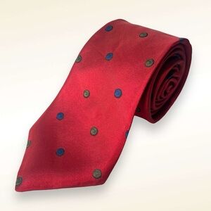 Yves Saint Laurent Maroon Blue Brown Dot Silk Men Neck Tie Length 58” Width 3.5”